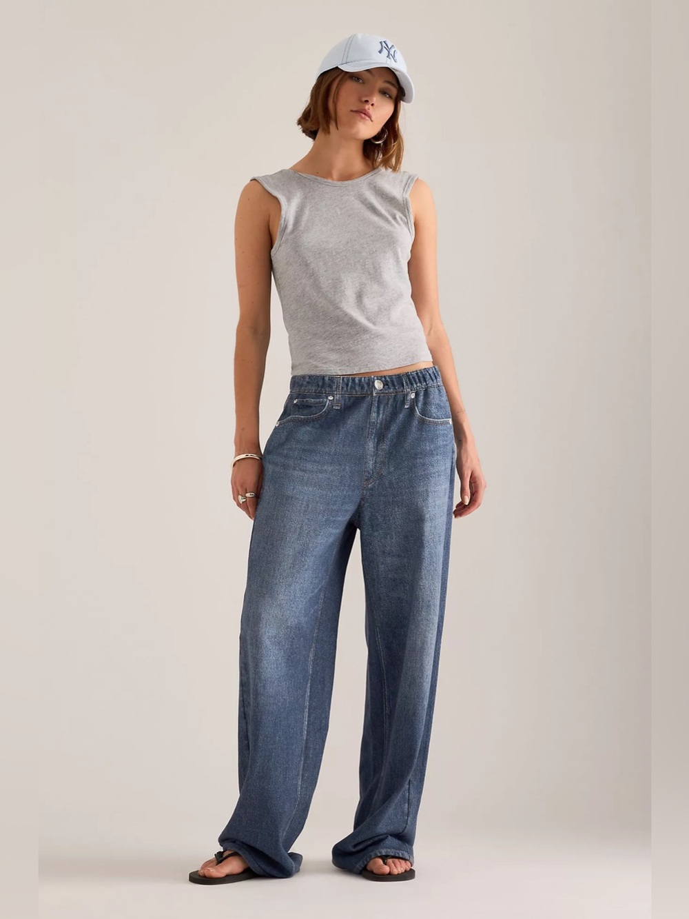 NEW Rag & Bone Miramar Terry Wide-Leg Jeans with Pockets In Denim Blue Size S